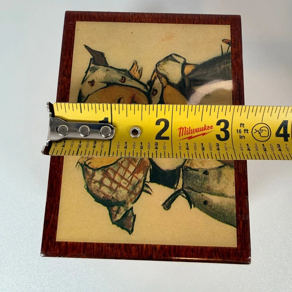 Vintage Wooden Music Box‎ with Hummel Illustration Hinged Lid little girls